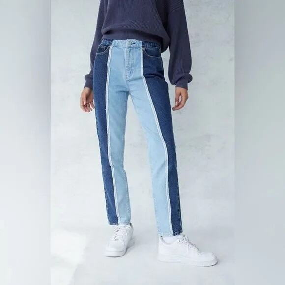 PacSun Jeans Eco Two-Tone Cut & Sew Mom Jeans 24 - Picture 1 of 7